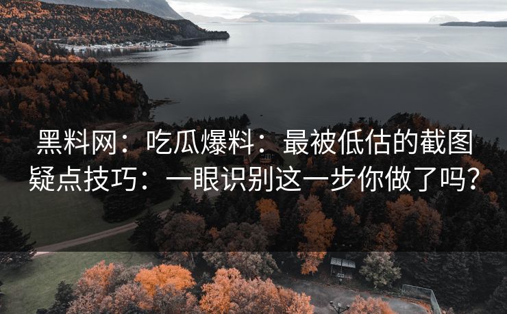 黑料网：吃瓜爆料：最被低估的截图疑点技巧：一眼识别这一步你做了吗？