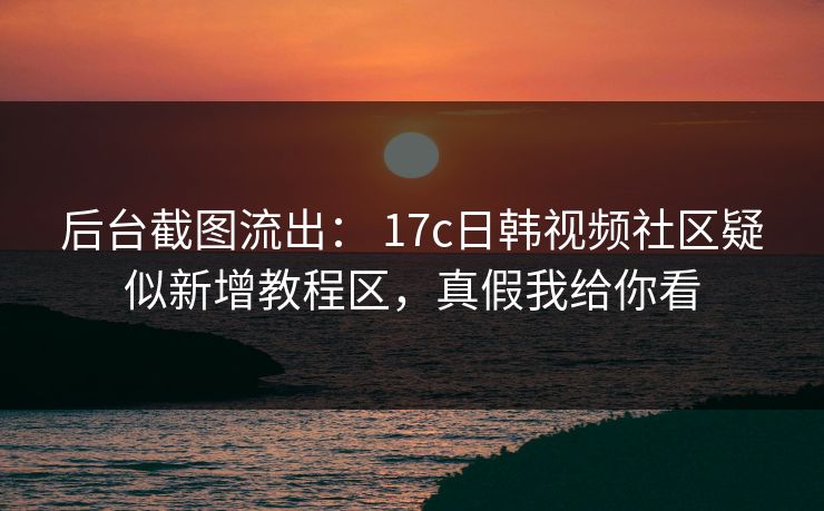后台截图流出： 17c日韩视频社区疑似新增教程区，真假我给你看