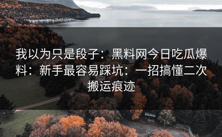 我以为只是段子：黑料网今日吃瓜爆料：新手最容易踩坑：一招搞懂二次搬运痕迹