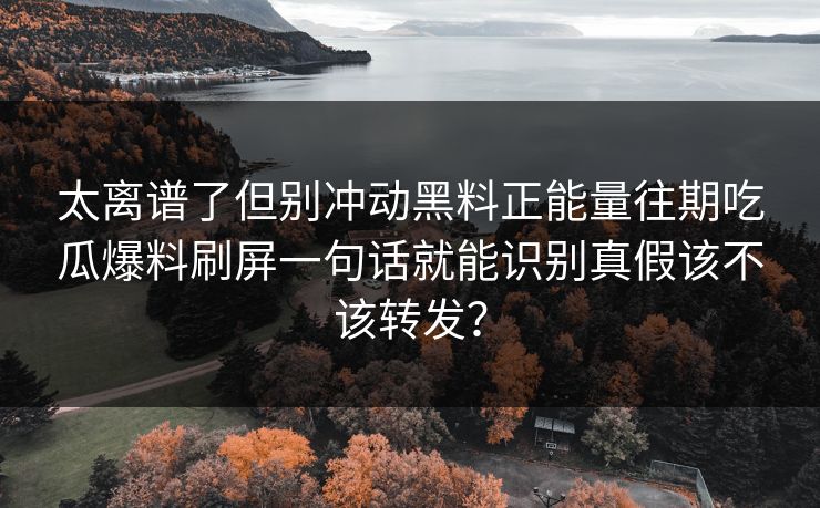 太离谱了但别冲动黑料正能量往期吃瓜爆料刷屏一句话就能识别真假该不该转发？