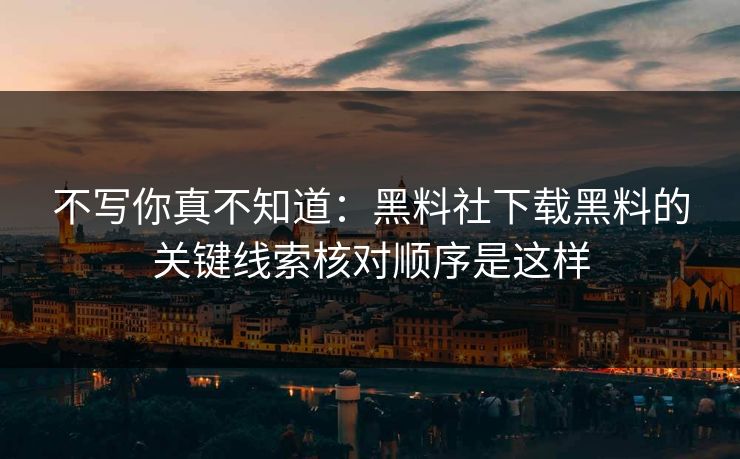 不写你真不知道：黑料社下载黑料的关键线索核对顺序是这样