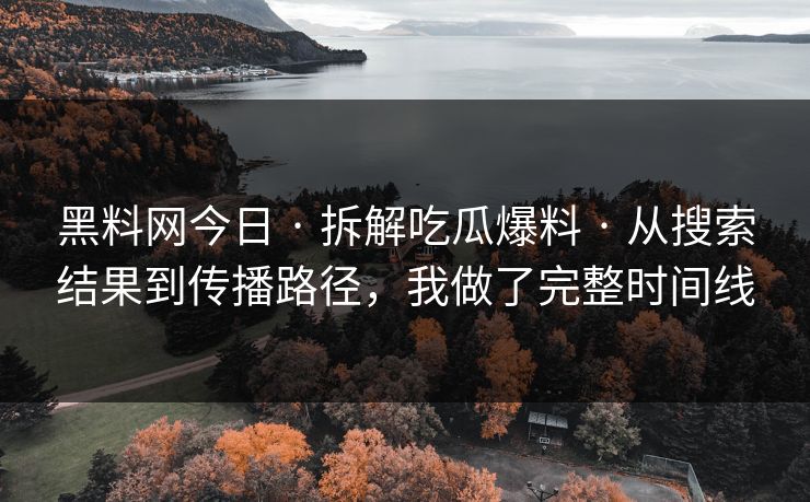 黑料网今日 · 拆解吃瓜爆料 · 从搜索结果到传播路径，我做了完整时间线